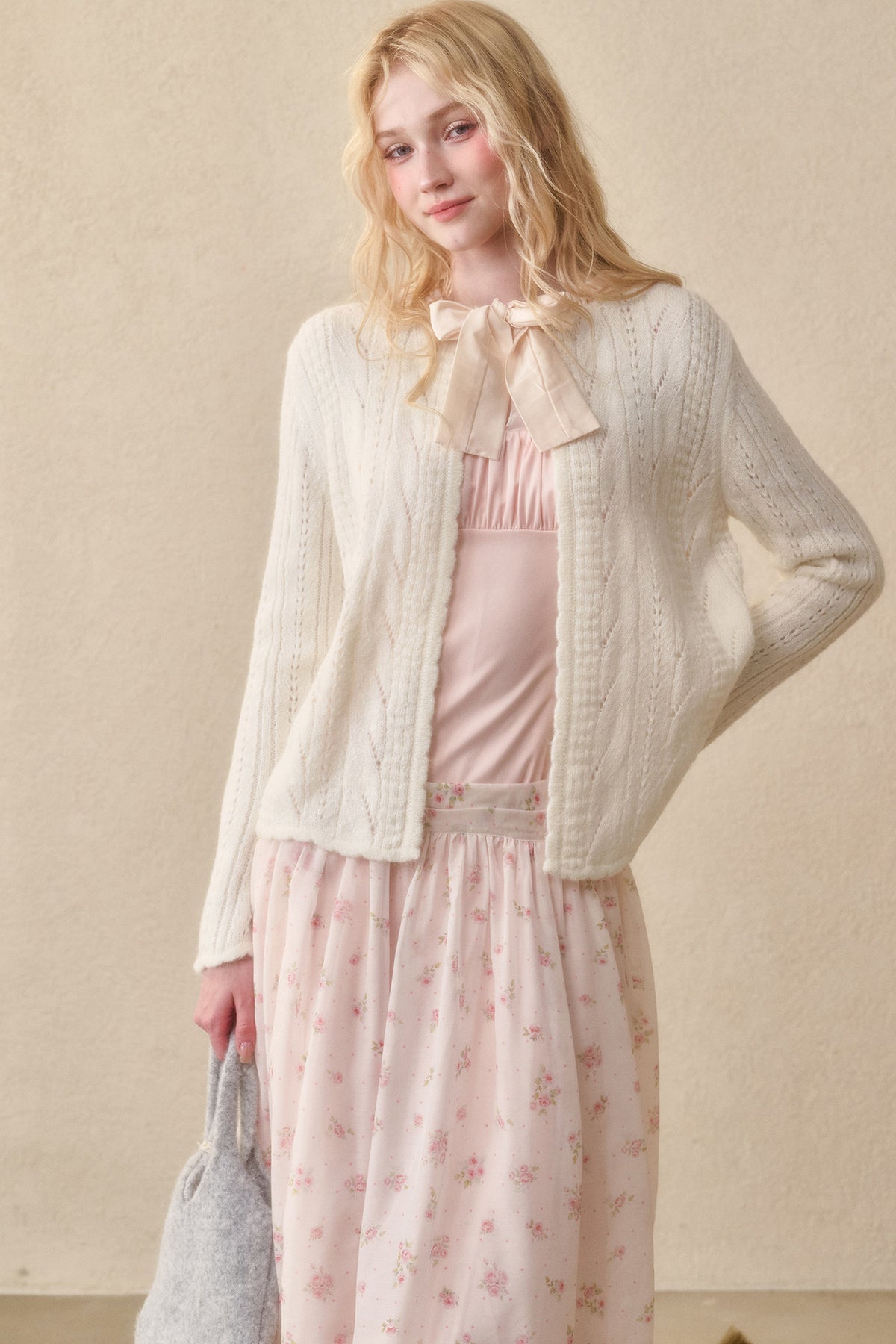 Soft Wool Ribbon Knit Cardigan