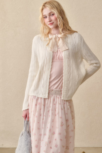 Soft Wool Ribbon Knit Cardigan