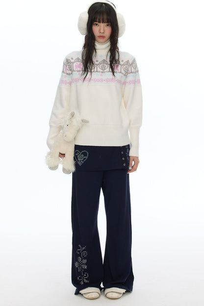 Rhinestone Layered-Look Flared Sweatpants