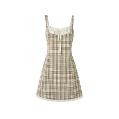 Green Plaid Drawstring Dress