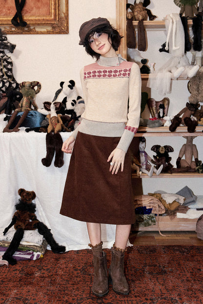 Floral High-Neck Pullover Sweater