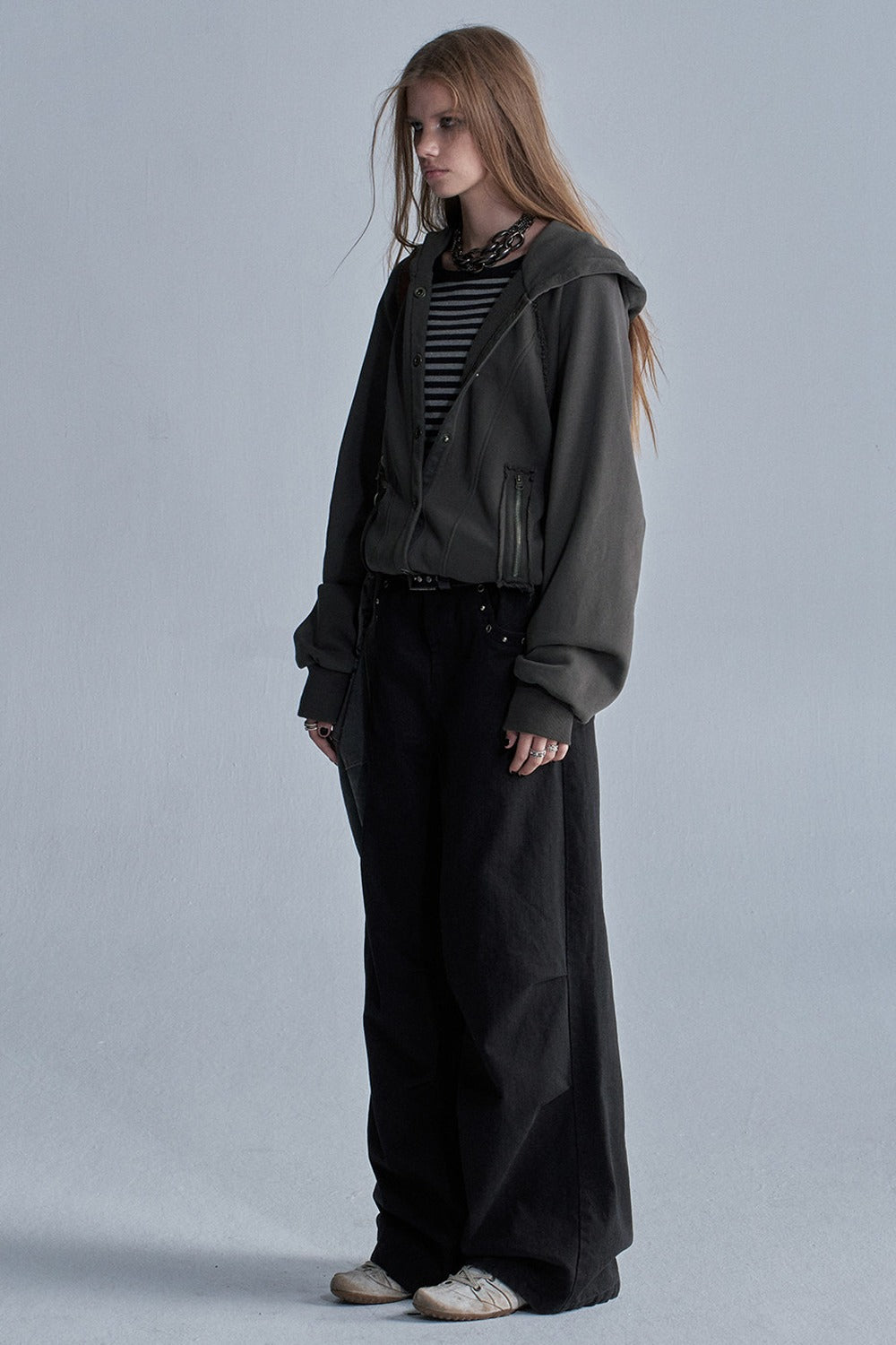 Acid-Washed Reversible Hooded Terry Jacket