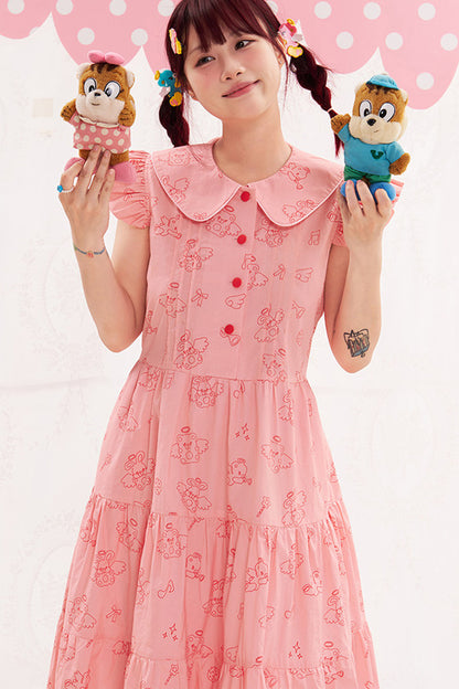 Flutter Sleeve Pink Dress