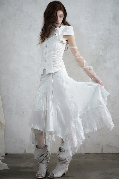 Lace Patchwork Ruched Layered-Look Shirt