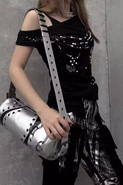 Rivet Adjustable Bullet Strap Cylinder Shoulder Bag