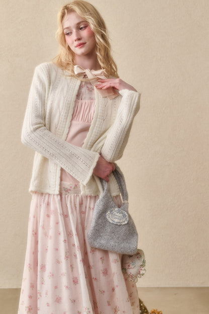 Soft Wool Ribbon Knit Cardigan