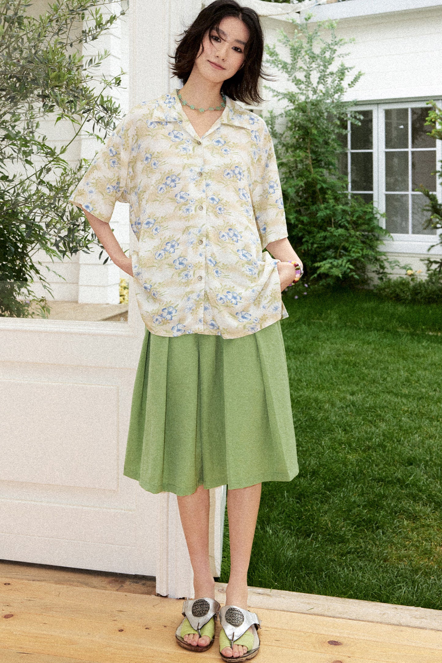 Hawaiian Contrast Print Blouse