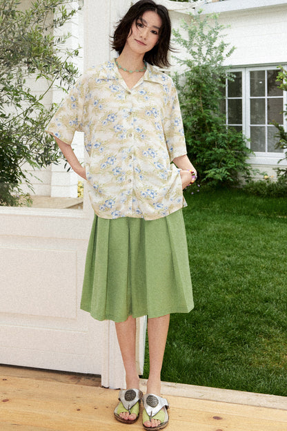 Hawaiian Contrast Print Blouse