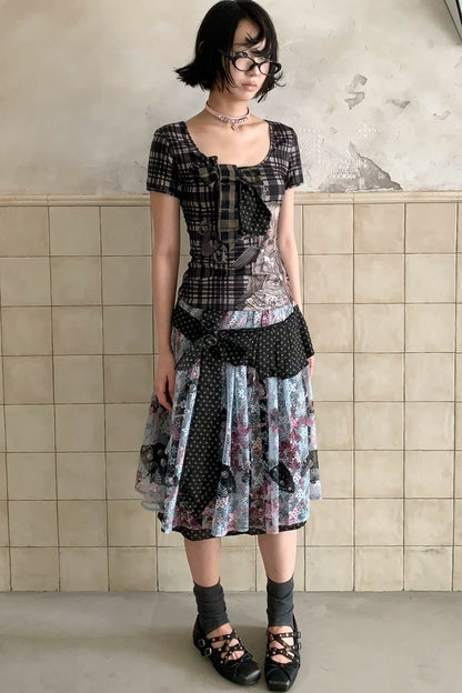 Cartoon Plaid Tie Top