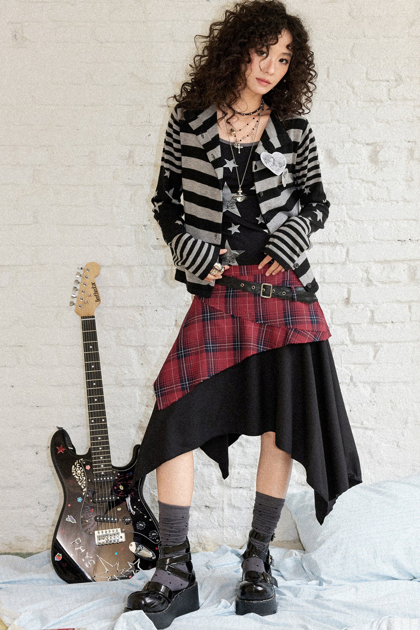 Karierter Patchwork-A-Linien-Rock