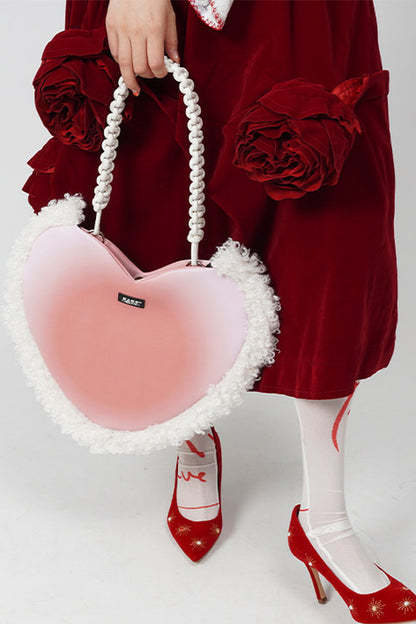 Sac bandoulière sous le bras tissé moelleux en forme de cœur