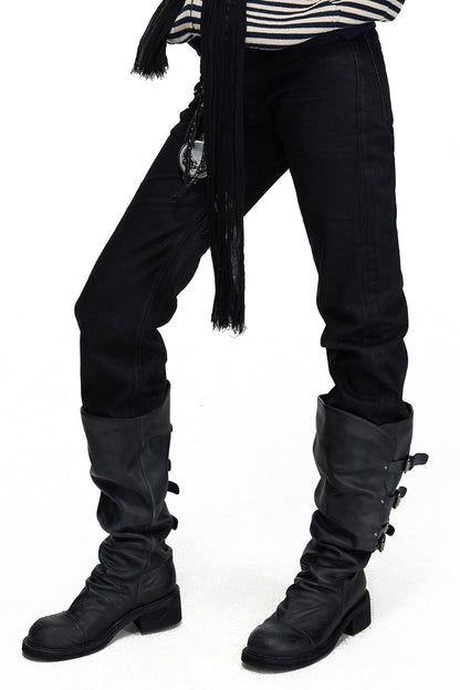 Matte Waxed Straight-Leg Jeans