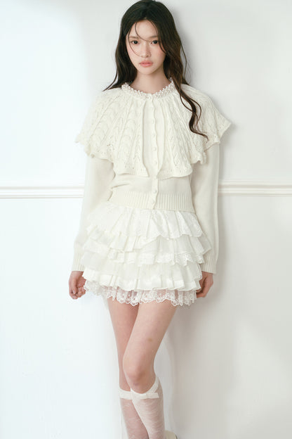 White Pearl Collar Cape Shawl Knit Sweater