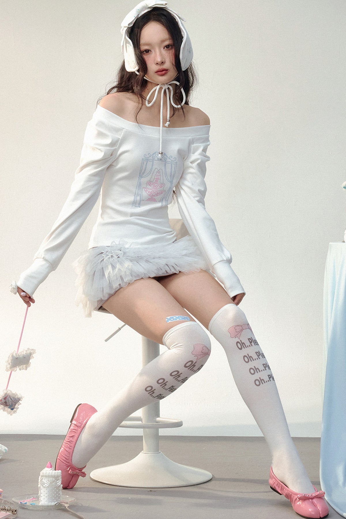 컬러 블록 라인스톤 긴소매 티셔츠