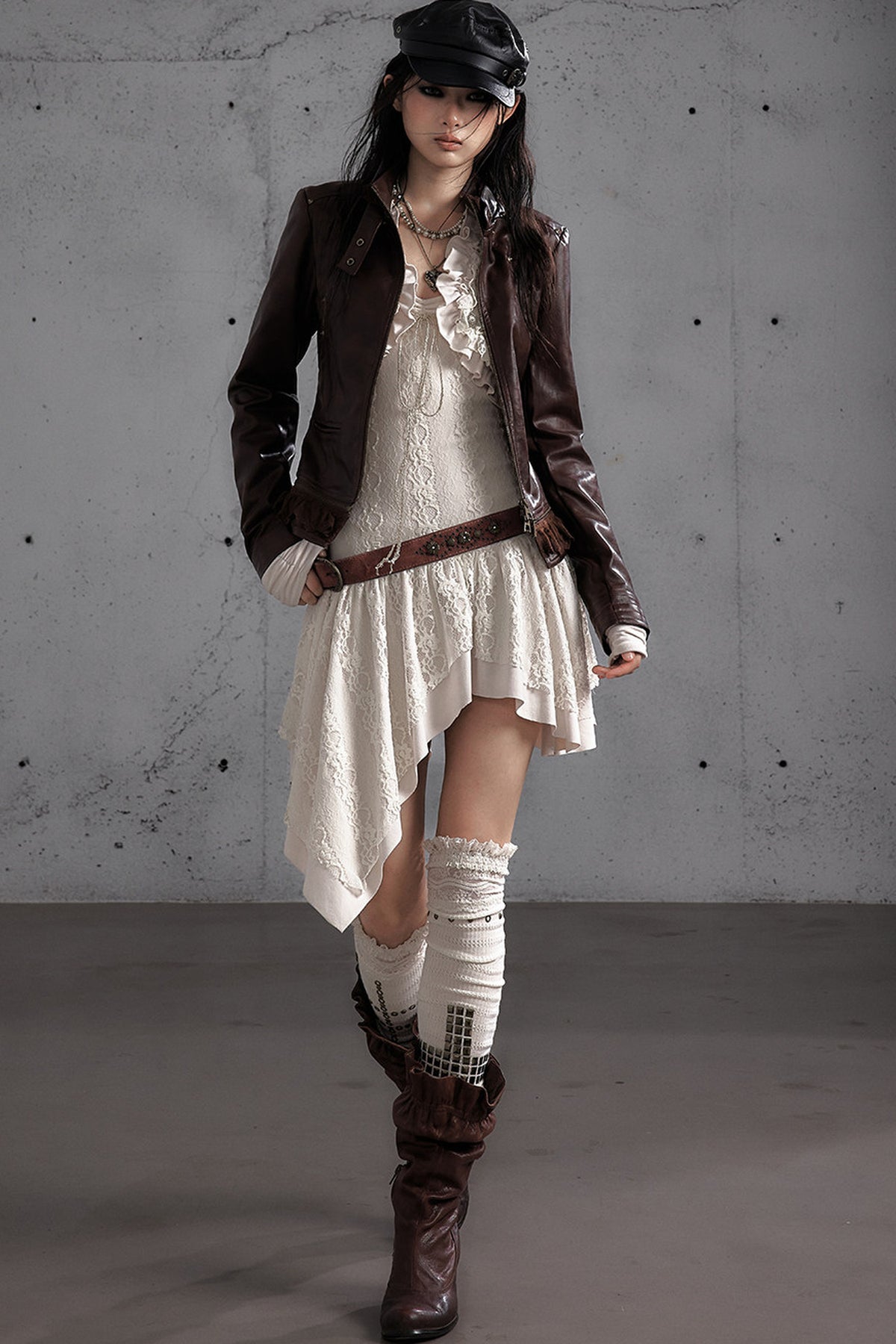 Punk Print Layered-Look Ruffle Irregular Dress
