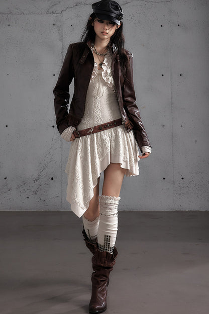Punk Print Layered-Look Ruffle Irregular Dress