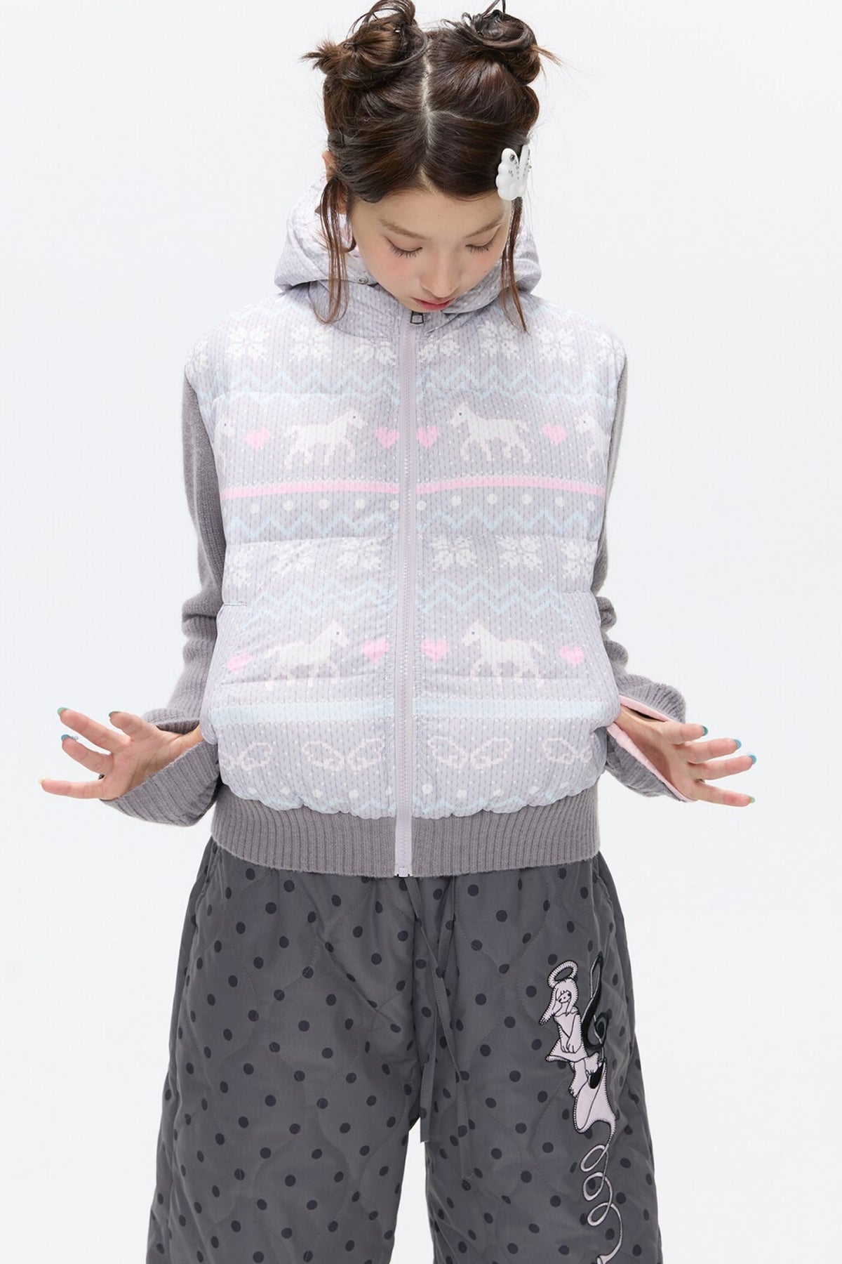 Fair Isle Sweater Down Coat
