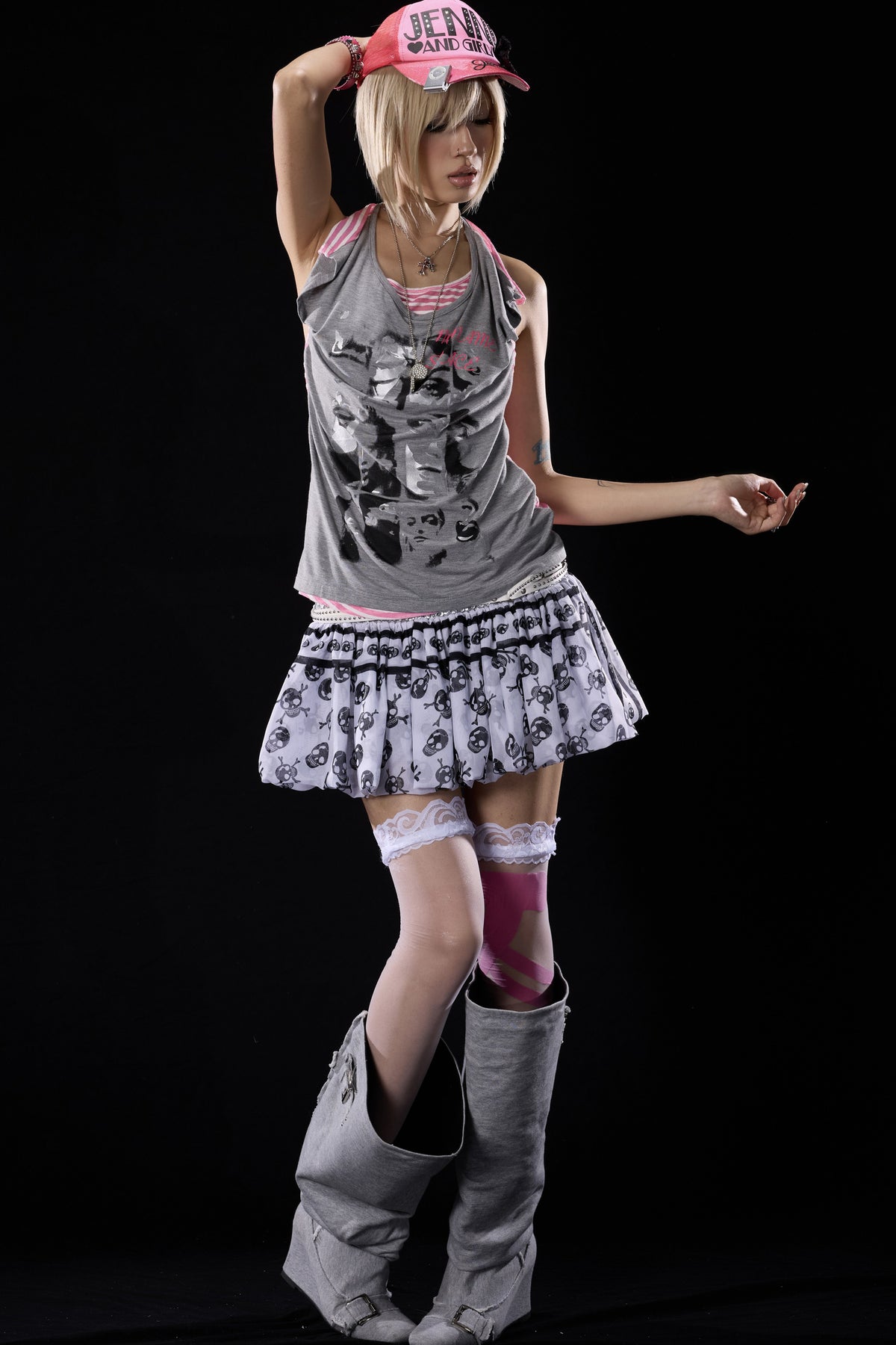 Low-Waist Skull Chiffon Miniskirt