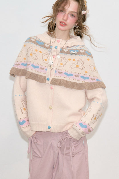 Ensemble cardigan en maille et châle abricot