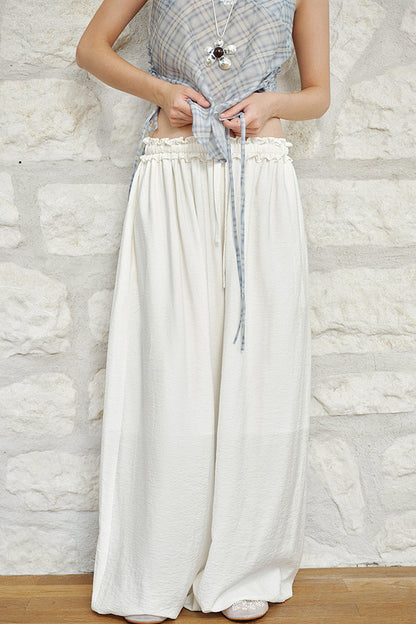 White High-Waisted Drawstring Lantern Pants