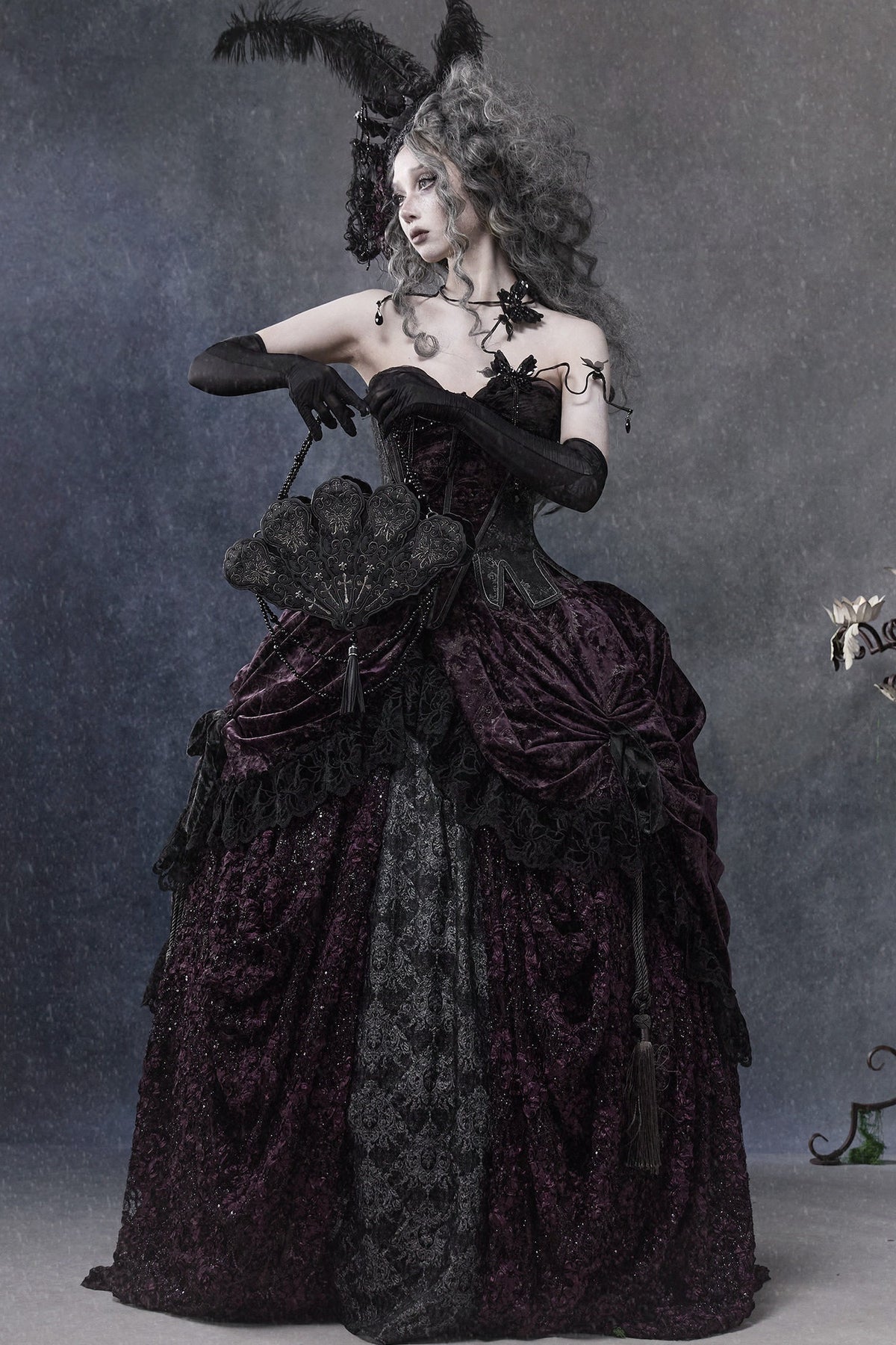 Gothic Dark Purple Bustle Skirt Set-Up