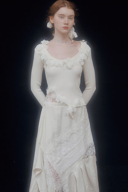 Mid-Length Lace Patchwork Skirt