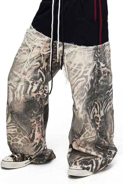 Brown Animal Print Curved Pants