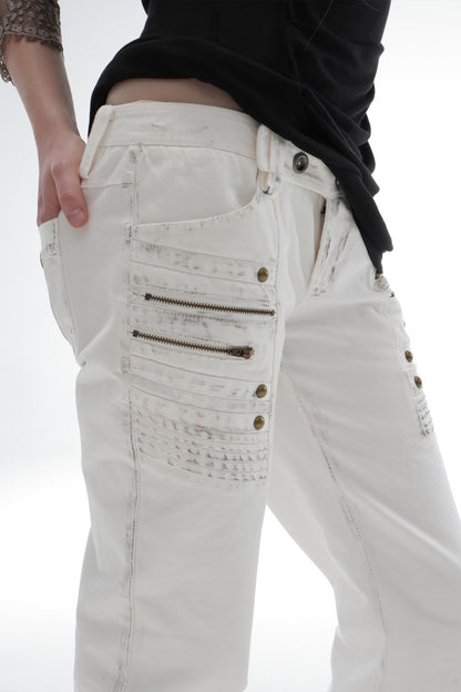 Flared Distressed Three-Dimensional Stitching Jeans