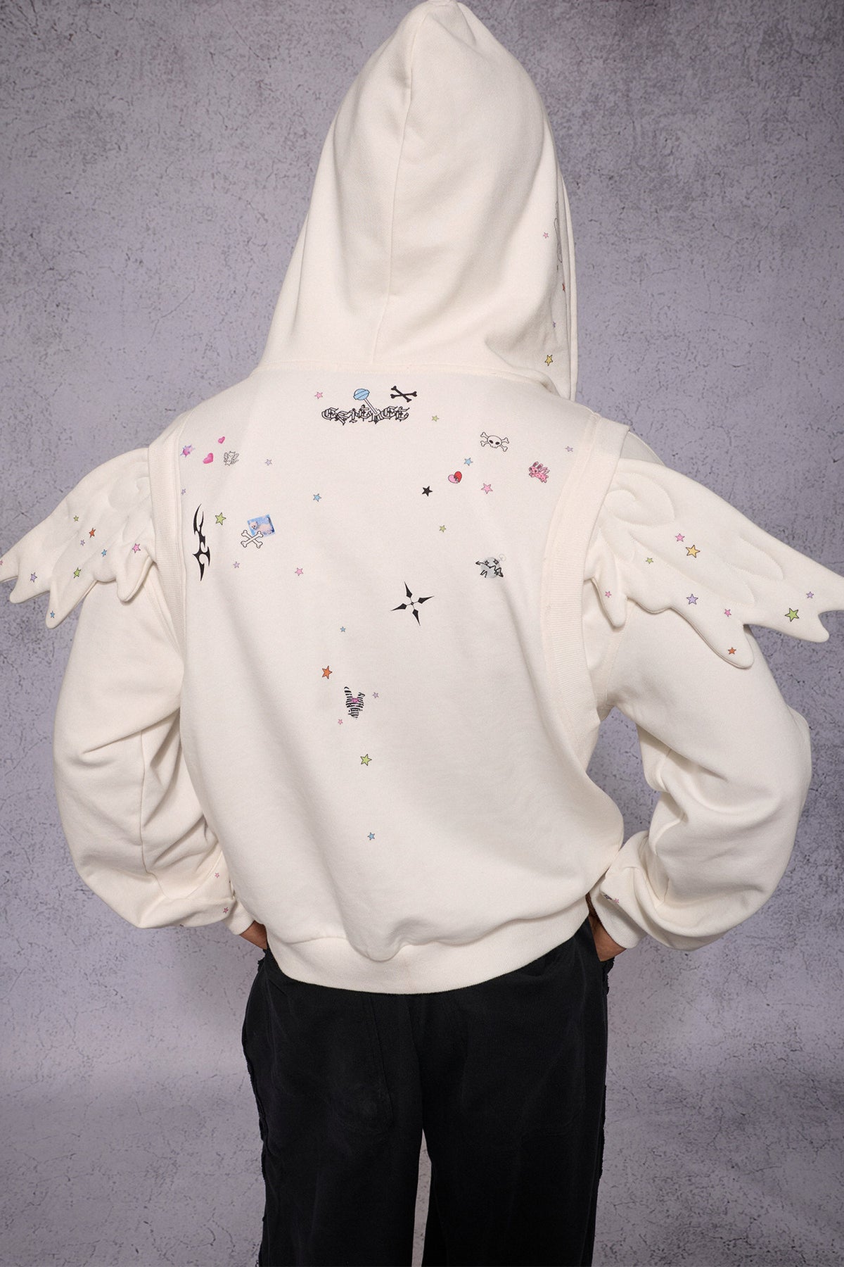 Angel Wings Sticker Print Hoodie Jacket