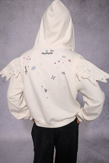 Angel Wings Sticker Print Hoodie Jacket