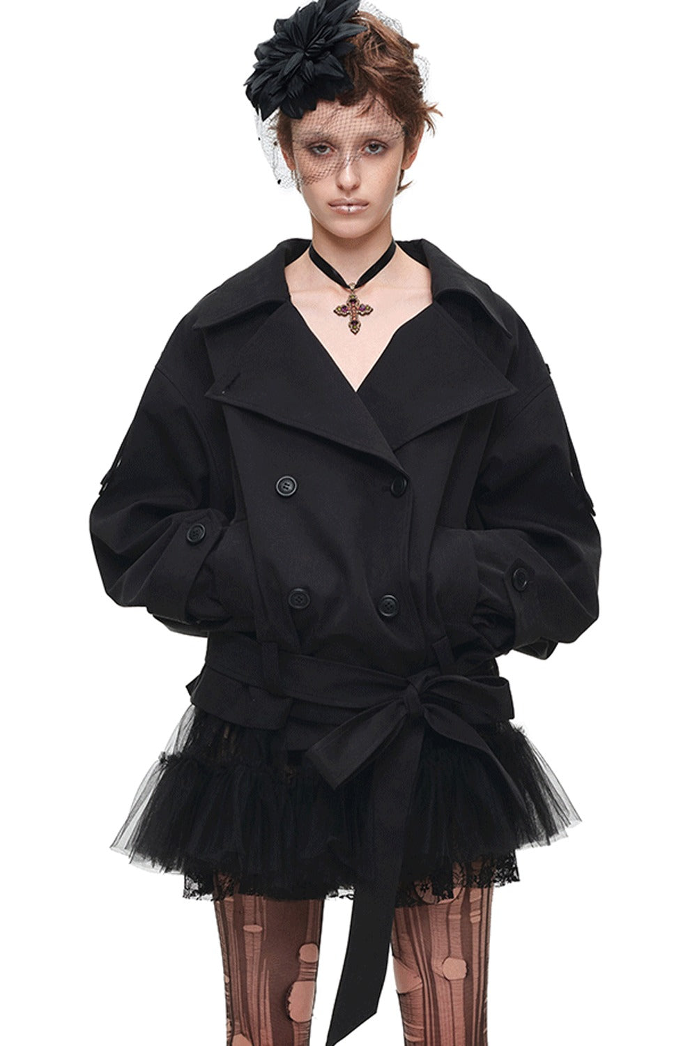 Ensemble jupe plissée taille mi-basse à volants superposés