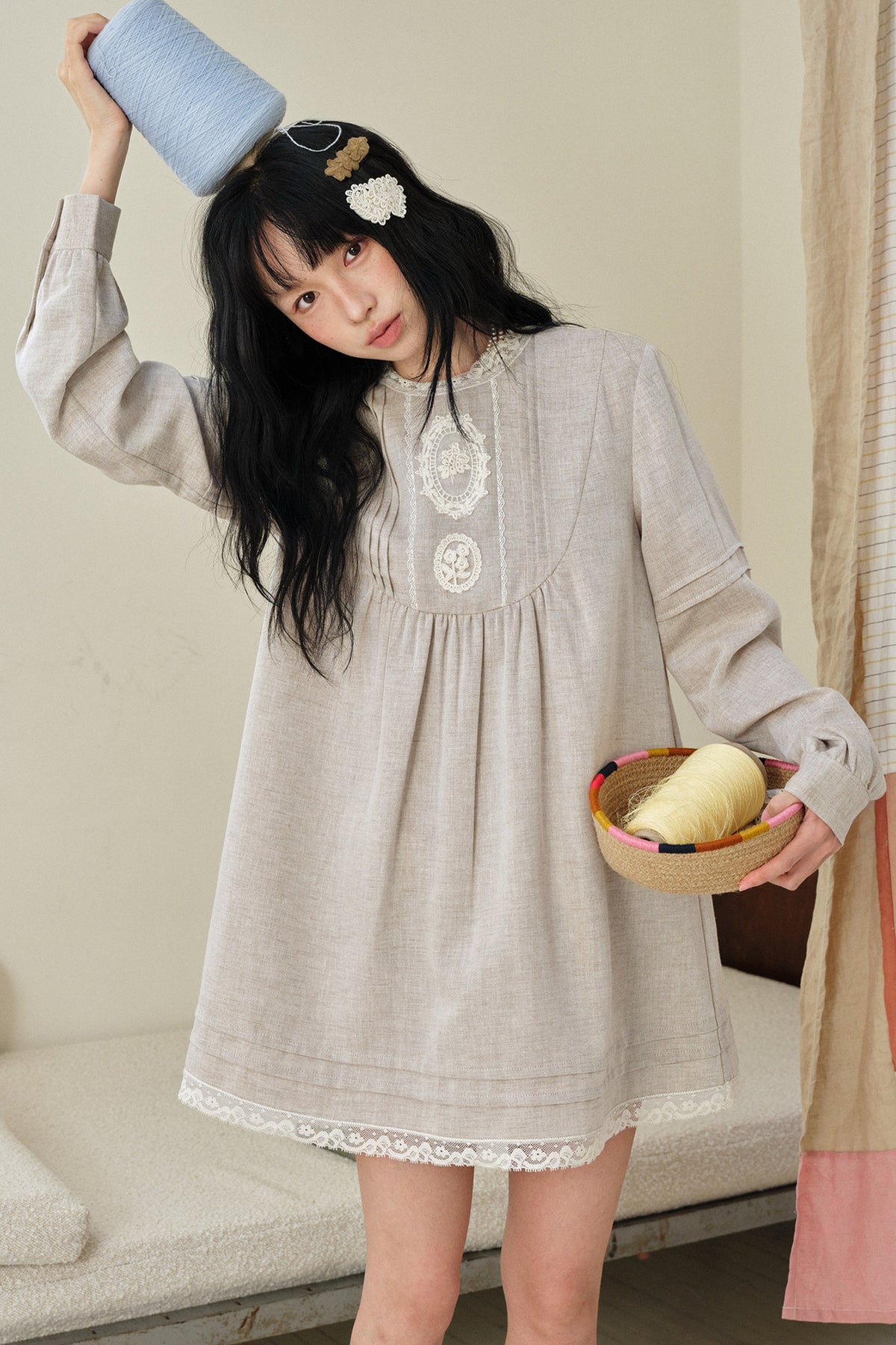 Tencel Linen Lace Applique Doll Dress