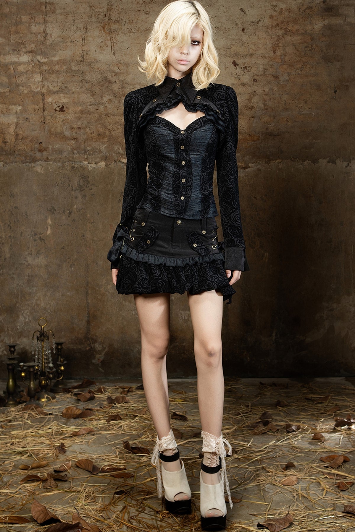 Low-Waist Patchwork Floral Bud Skirt