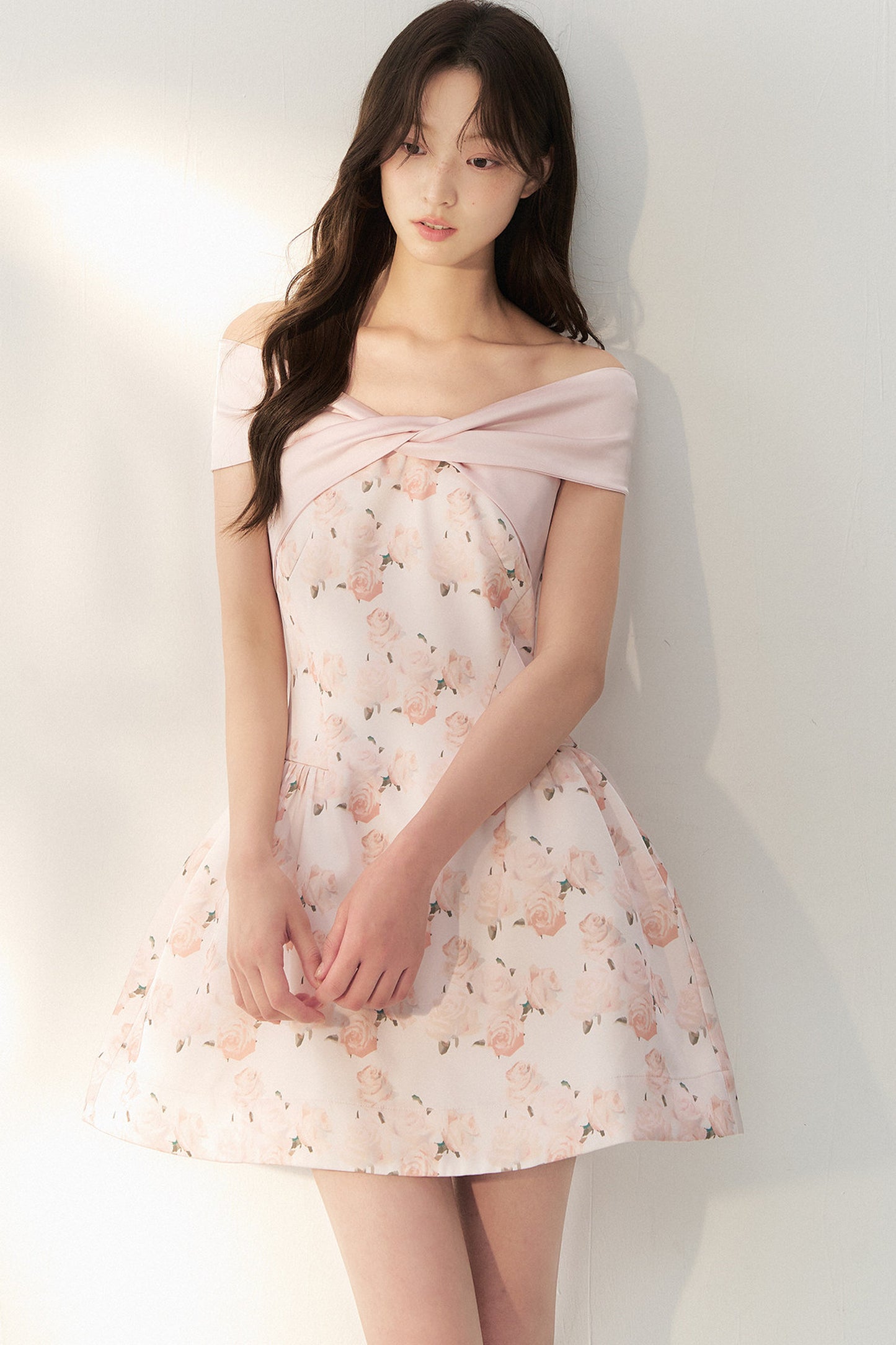 Pink Satin Rose Print Dress
