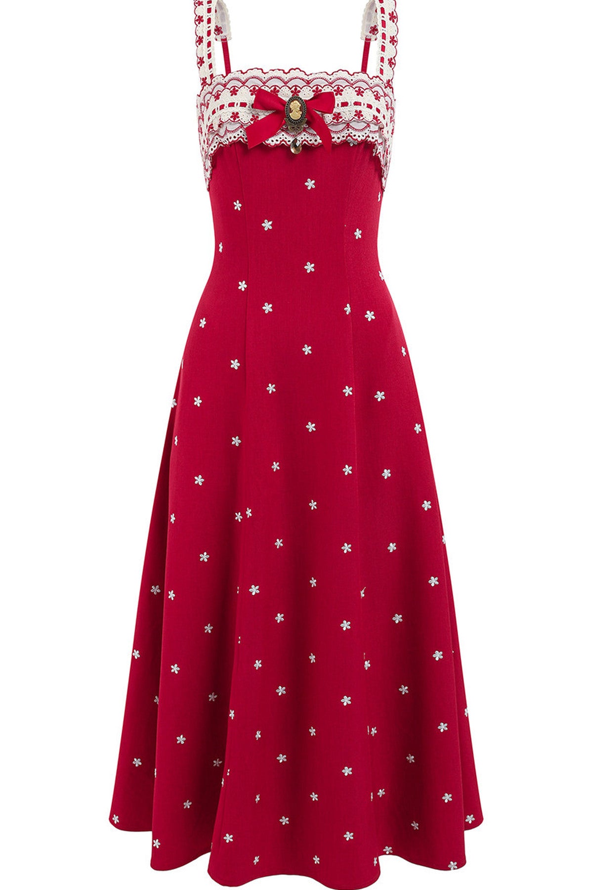 Berry Embroidered Strap Dress and Cardigan Set-Up