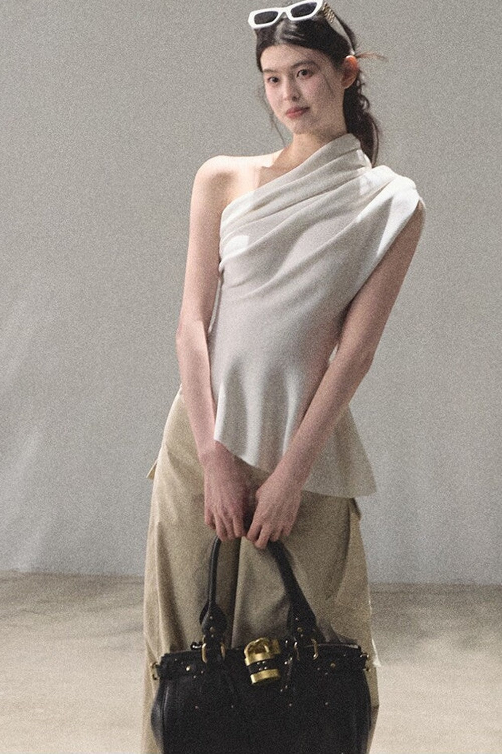 White Asymmetrical Lyocell Top