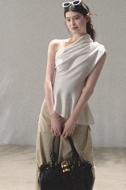 White Asymmetrical Lyocell Top