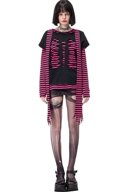 Striped Rivet Glove Sleeve Top