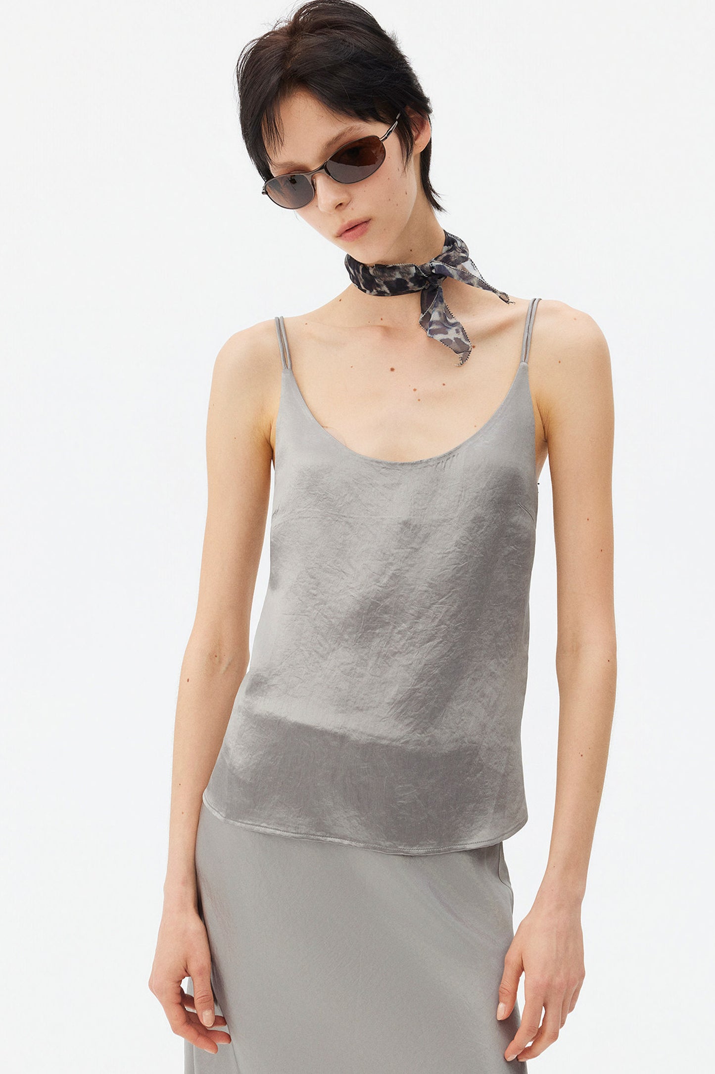 Thin Strap Satin Camisole and Mermaid Skirt Set-Up