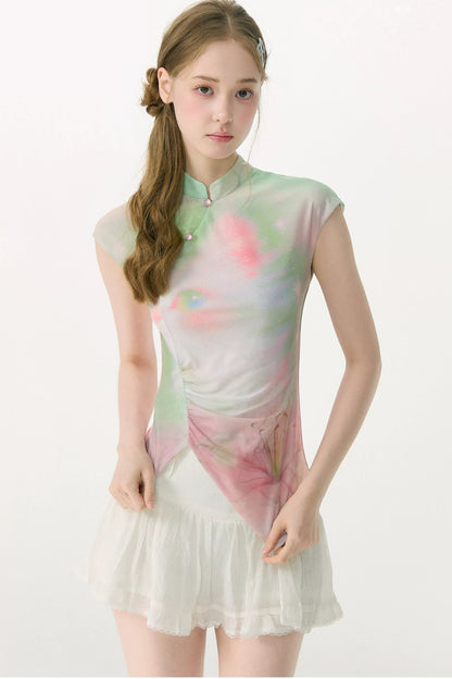 Gradient Mesh Cat Print T-Shirt