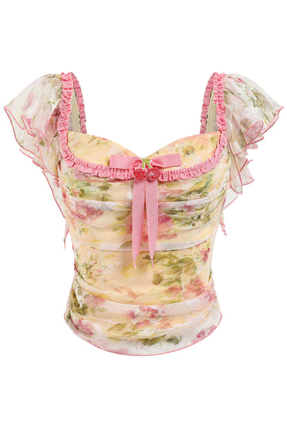 Floral Off-Shoulder Fishbone Corset Top and Skirt Set-Up