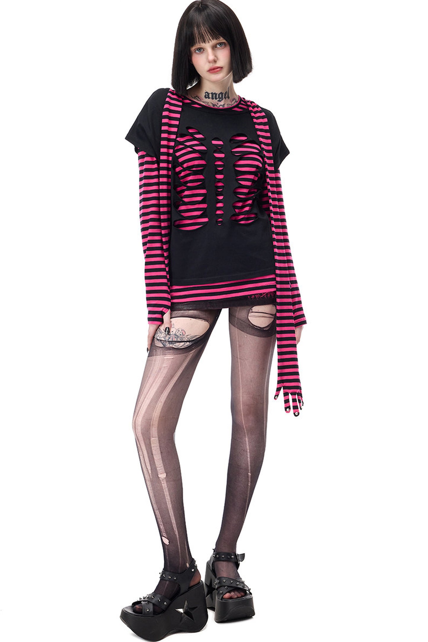 Reversible Cat Skeleton Rivet Blouse