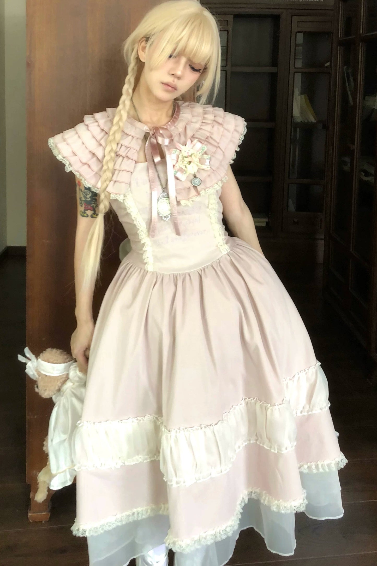 Pink Lace Embroidered Dress Set-Up