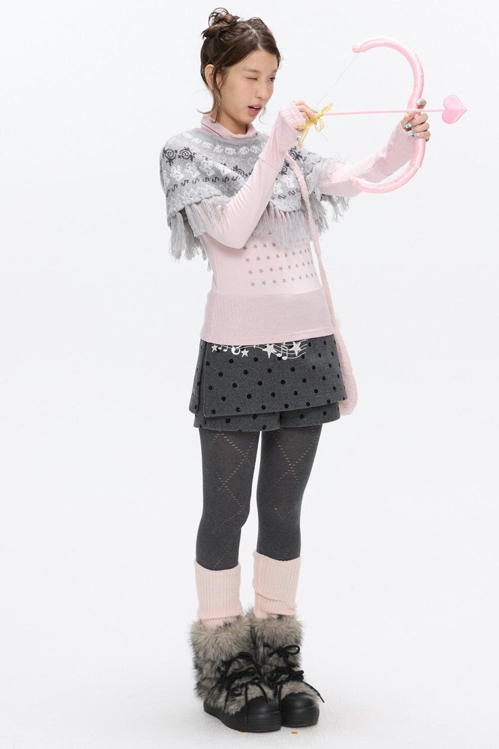 Fair Isle Tassel Knit Cape