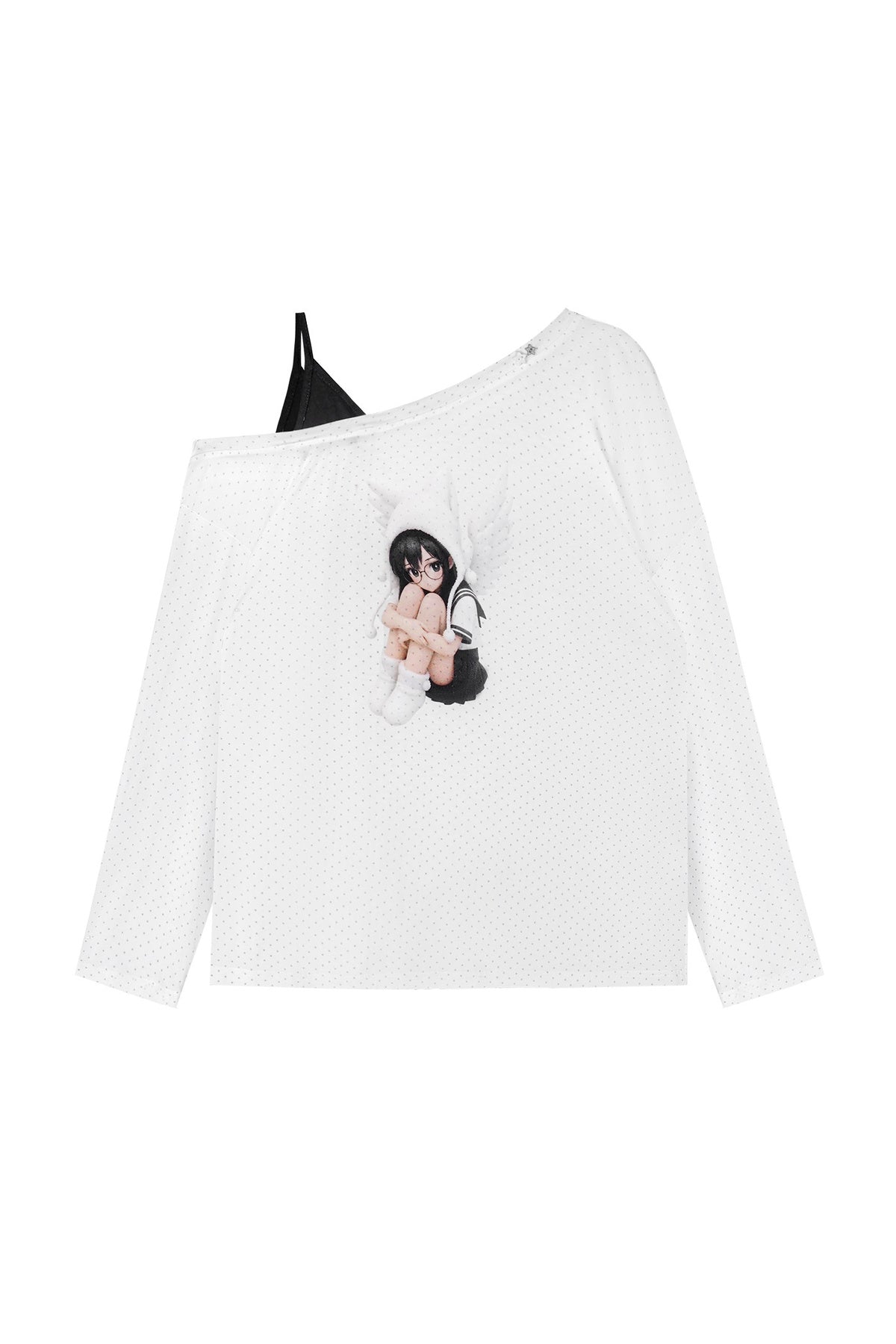 White Star Off-Shoulder Layered-Look T-shirt