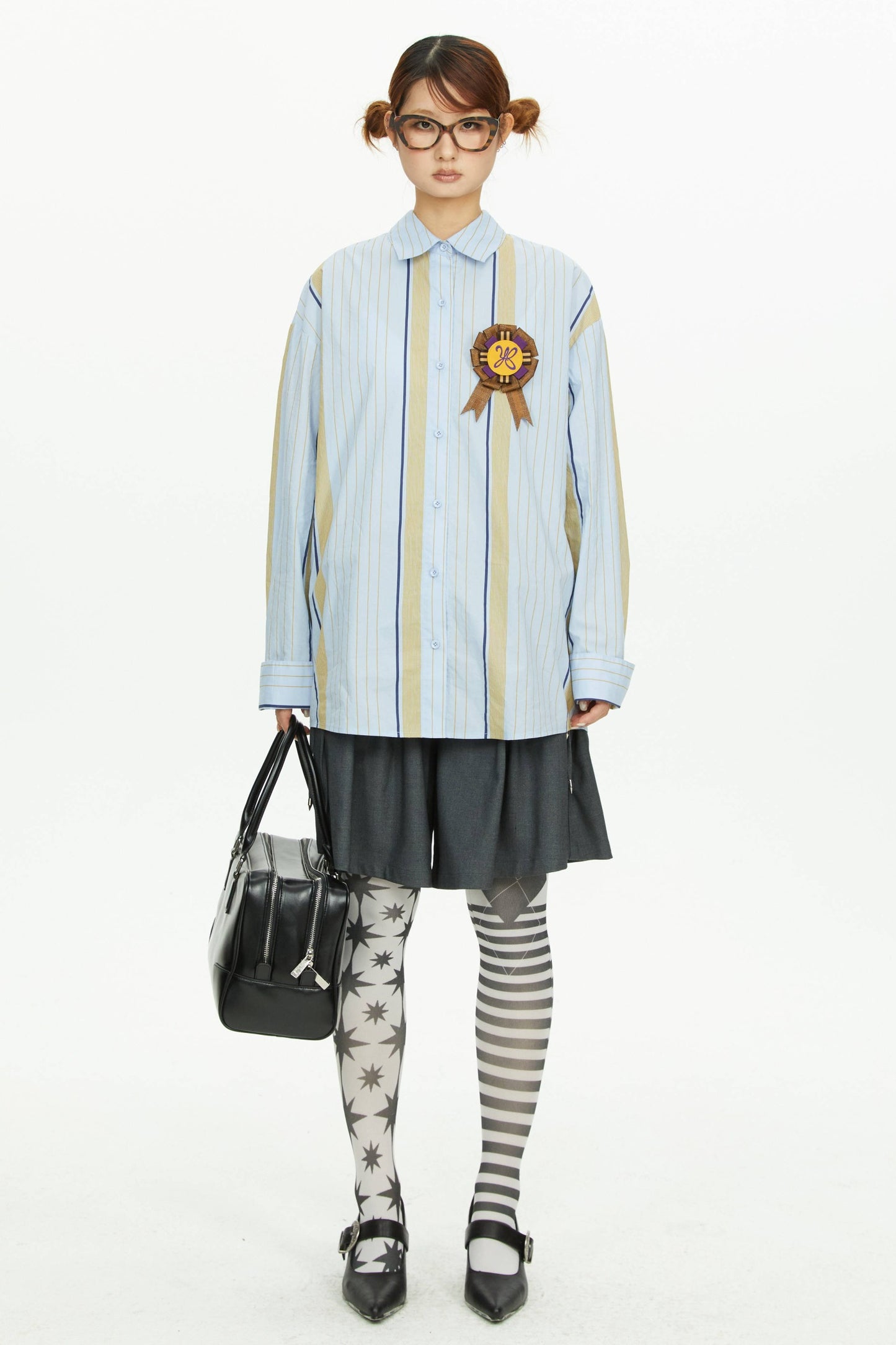 Blue Yellow Contrast Striped Long-Sleeved Shirt