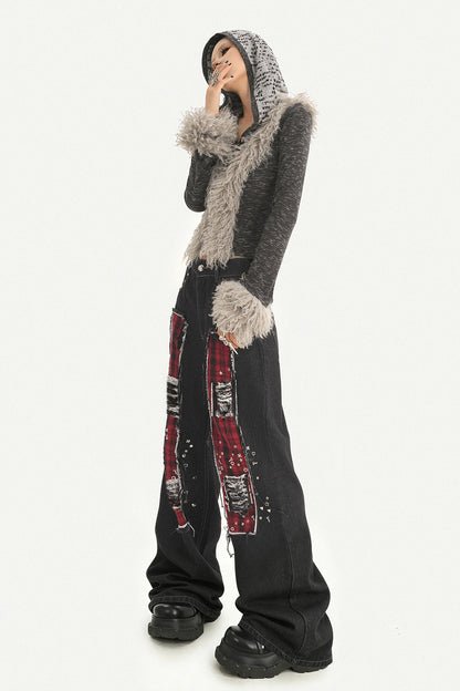 Black Red Plaid Punk Jeans