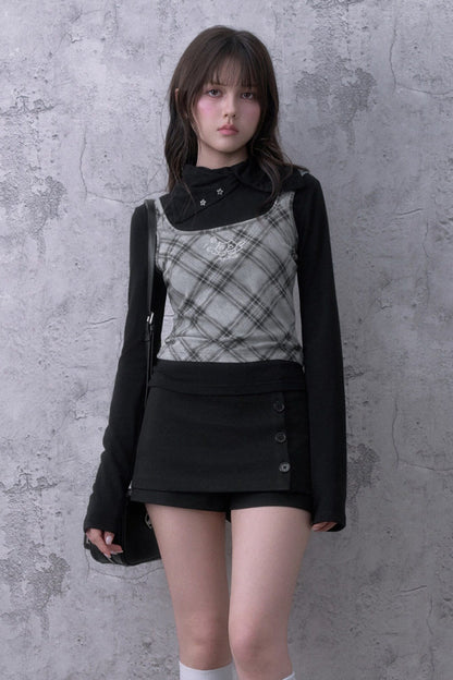 Brushed Button A-Line Skirt