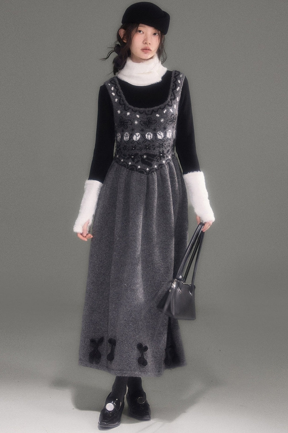 Tulip Bird Fair Isle Jacquard Knit Dress