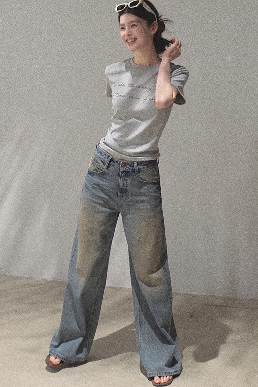 Vintage Hand-Painted Wide Leg Jeans Set